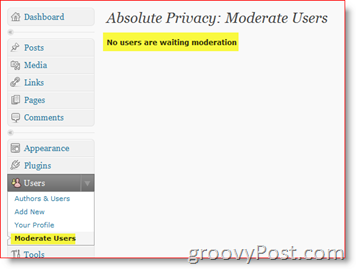 Privacidade absoluta Usuários moderados - Plug-in Privado do Blog do WordPress