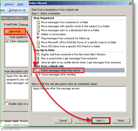 Outlook 2007 - Criar regra do Outlook quando o email chegar
