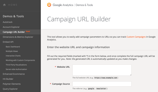 Use o Google URL Builder para adicionar parâmetros aos seus URLs para que você possa rastrear suas campanhas.