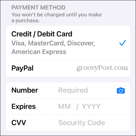 adicionar forma de pagamento conta apple