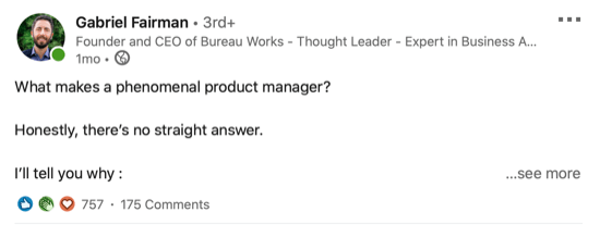 exemplo de postagem no LinkedIn fazendo perguntas