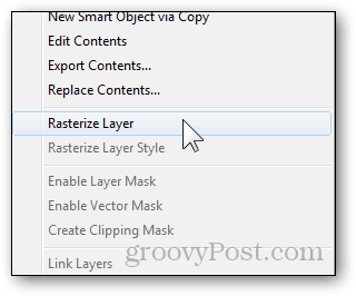 rasterizar recurso de opção de contexto de menu de camadas, tornar as camadas editáveis 