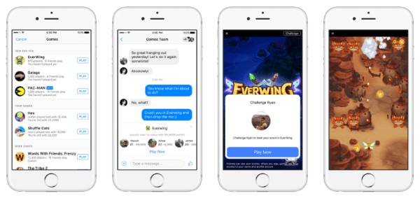 O Facebook lançou o Instant Games, uma nova experiência de jogo em plataforma cruzada HTML5, no Messenger e no feed de notícias do Facebook para dispositivos móveis e web.