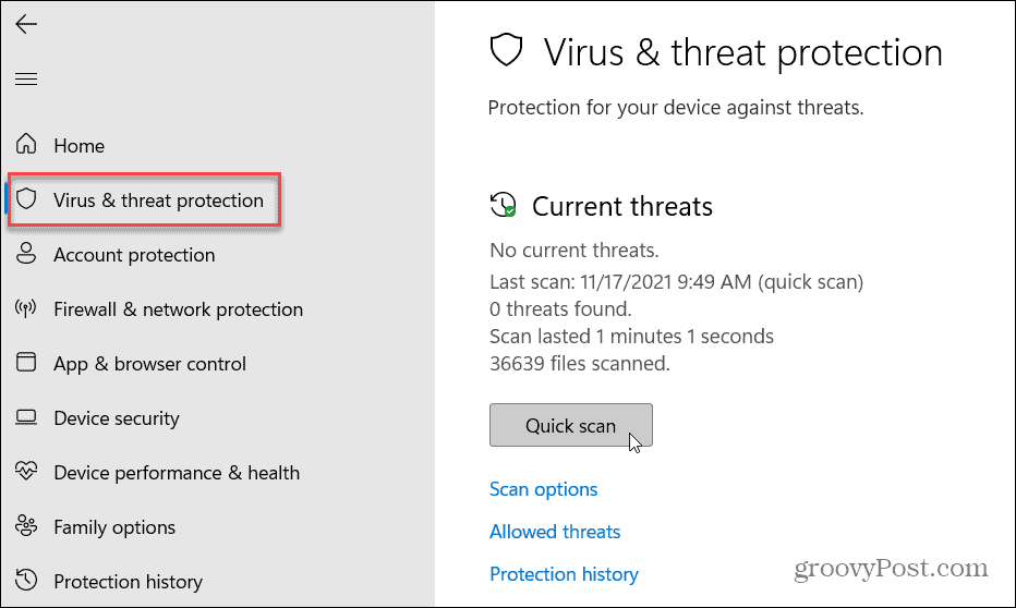 Proteção contra vírus e ameaças do Windows 11