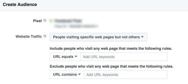 Construa um público personalizado no Facebook de pessoas que visitam páginas específicas de seu site.