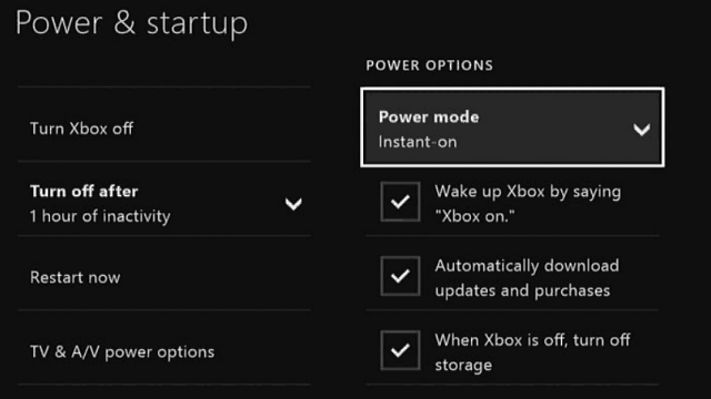 Economizador de energia do Xbox One
