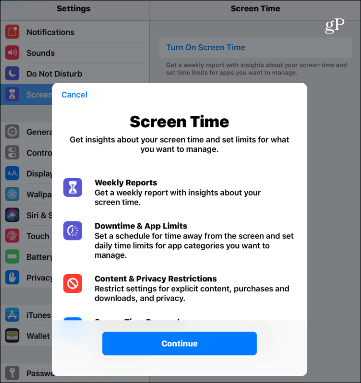 Ativar iOS de tempo de tela 12