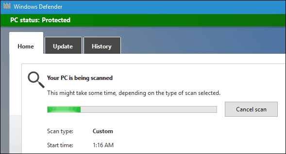 Verificação do Windows Defender