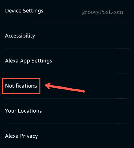 notificações do aplicativo Alexa