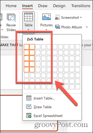 powerpoint selecionar tamanho da tabela