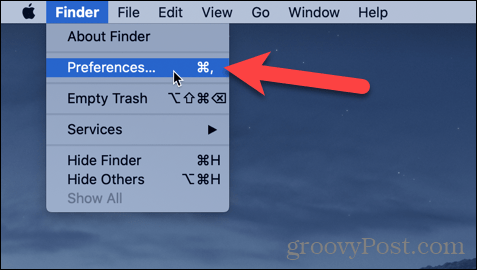 Abra as Preferências do Finder no seu Mac