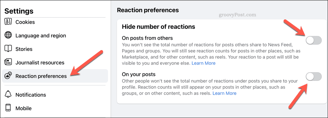 Alterar preferências de reação no Facebook