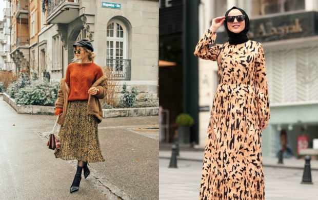 combinações de saia de leopardo hijab
