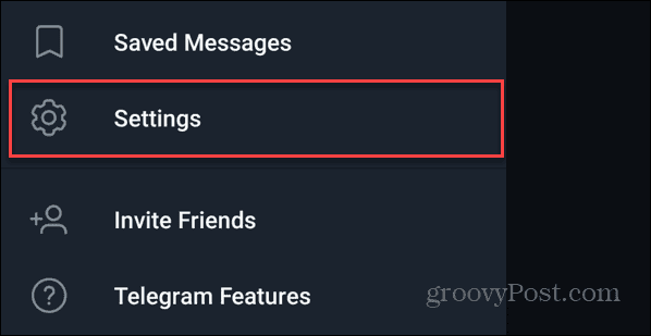 Configurações do telegrama no Android
