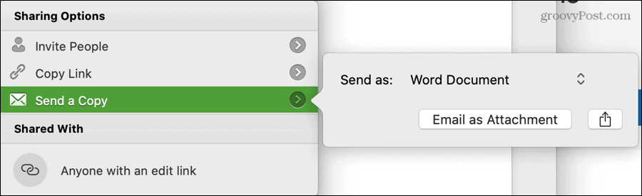 Enviar uma cópia das configurações do Word no Mac