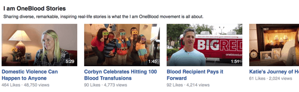 vídeos do Facebook oneblood
