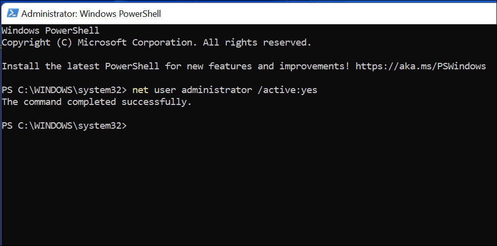 comando para habilitar a conta de administrador no Windows 11