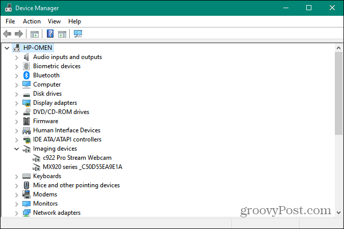 Gerenciador de dispositivos em execução no Windows 10