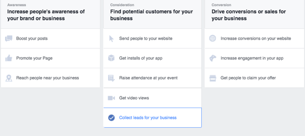 ferramentas de publicação do Facebook, formulários principais