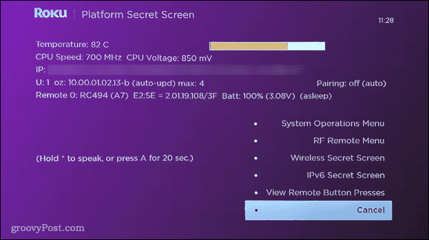 menu da plataforma roku