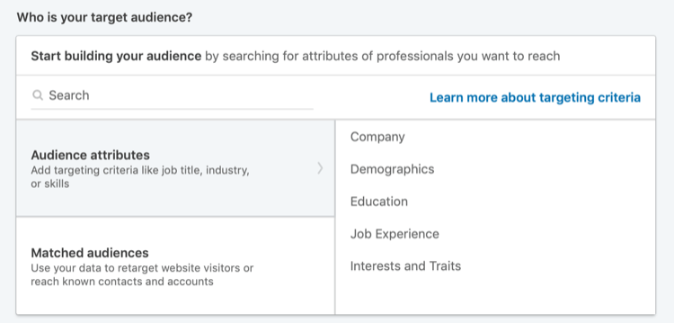Seção Quem é o seu público-alvo no LinkedIn Campaign Manager
