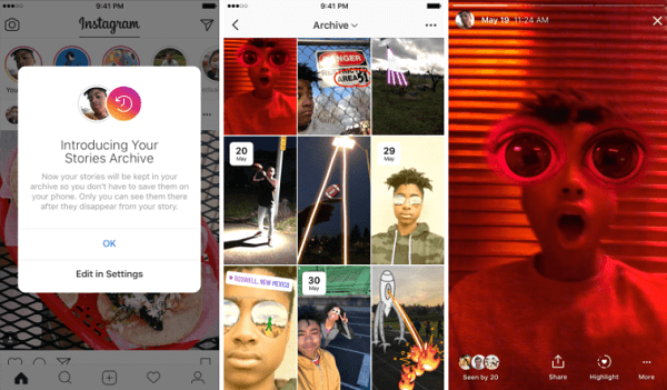 O novo Arquivo de Histórias do Instagram salva automaticamente Histórias expiradas em uma parte privada de um perfil.