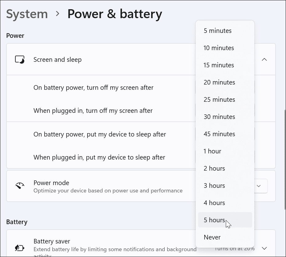 escolha bateria e power windows 11