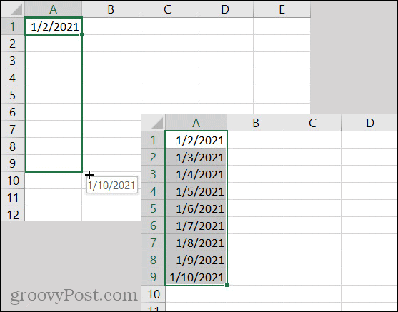 Datas de preenchimento automático do Excel