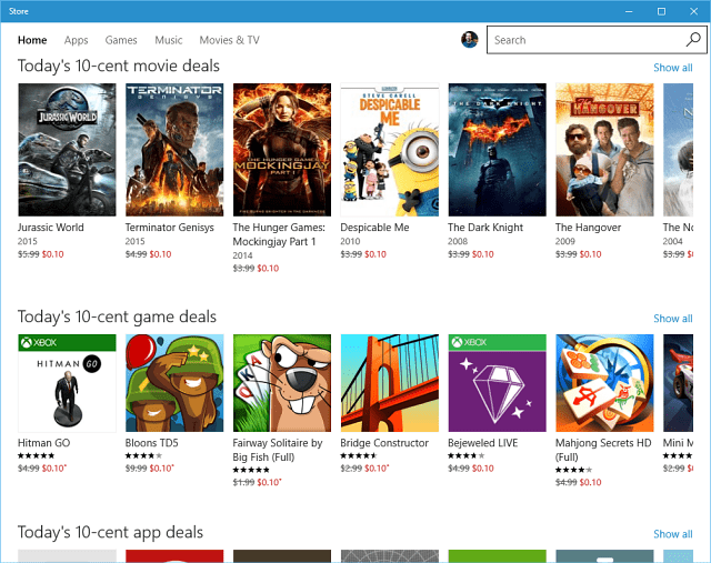 Microsoft oferece 10 centavos de ofertas em aplicativos, músicas, jogos e filmes