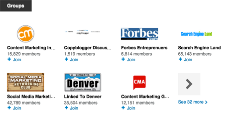 seção de grupos do LinkedIn