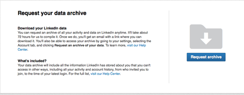 botão de download de dados do LinkedIn