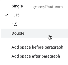 Selecionando uma opção de espaçamento entre linhas no Google Docs