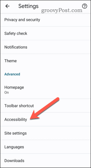 Abra as configurações de acessibilidade no Chrome no celular