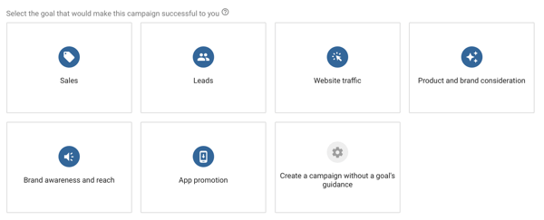 Como configurar uma campanha de anúncios do YouTube, etapa 4, escolher um objetivo de anúncio do YouTube, opções de objetivo da campanha