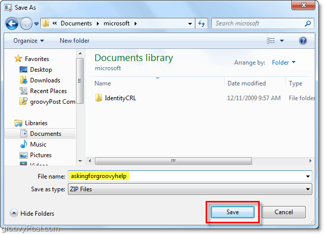 salve seu arquivo recém-gravado do Windows 7 