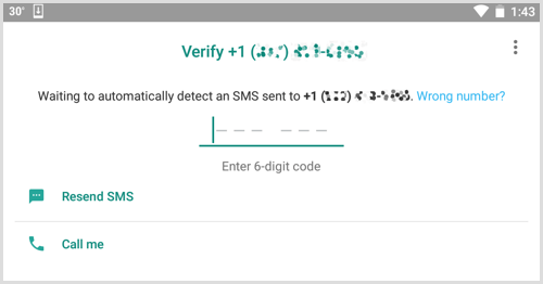 Digite o código de verificação que você recebeu no WhatsApp Business.