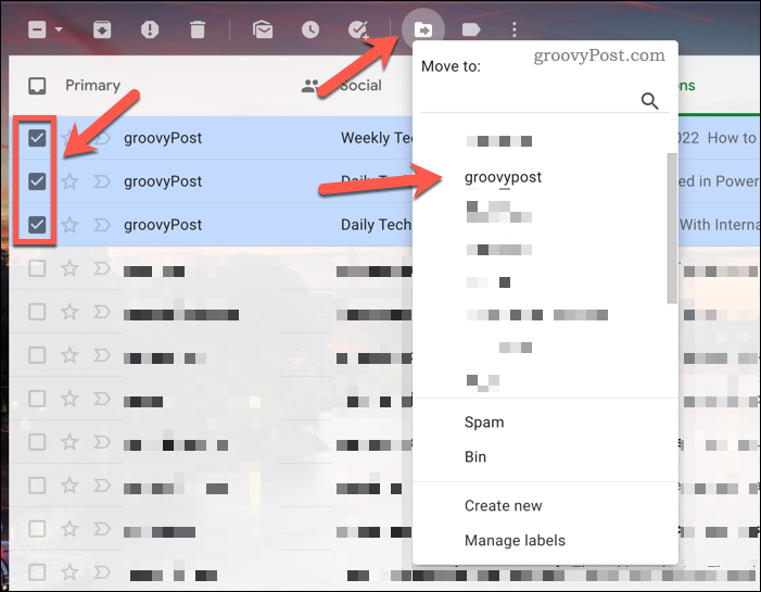 Movendo postagens do Gmail