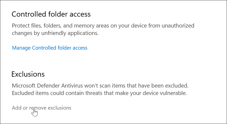 as exclusões usam a segurança do Windows no Windows 11 para proteção ideal