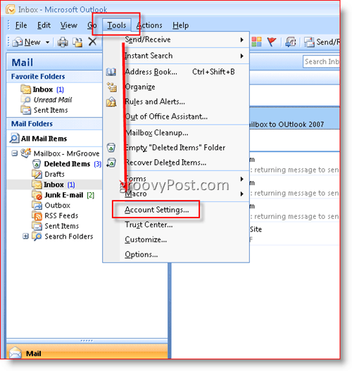 Adicionar caixa de correio ao Outlook 2007:: groovyPost.com