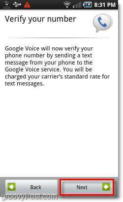 Número de verificação de configuração do Google Voice no Android Mobile
