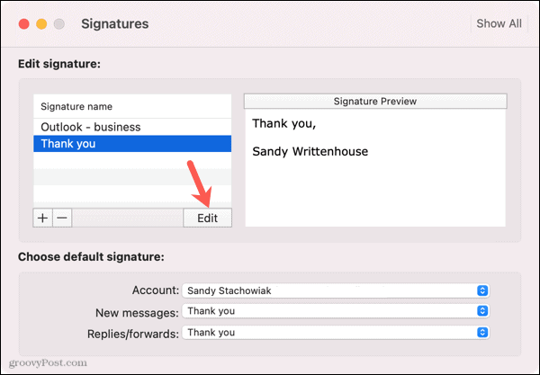 Editar uma assinatura