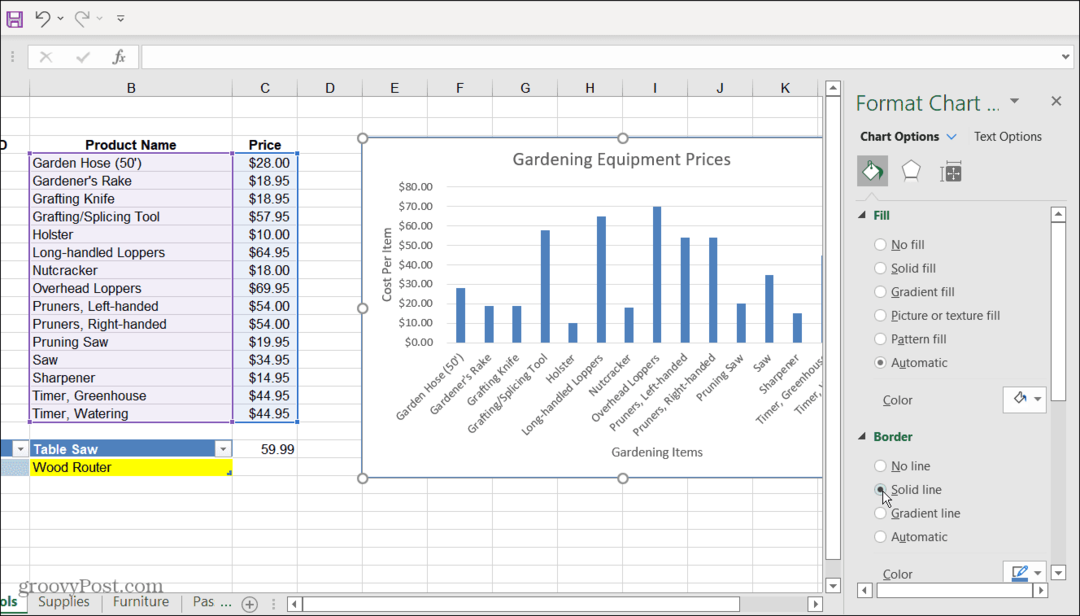  Menu de opções de formato do gráfico Excel