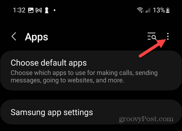 botão de menu de aplicativos Android