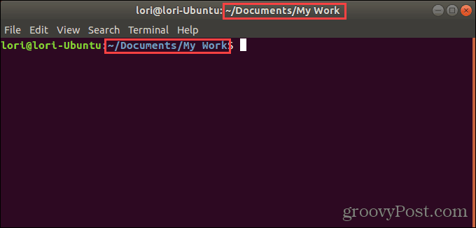 Janela do terminal aberta para uma pasta específica no Ubuntu Linux