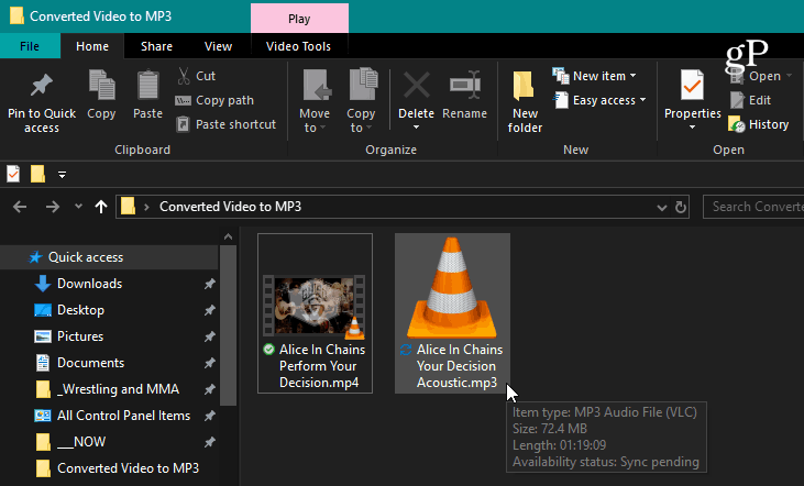 Arquivo VLC convertido finalizado