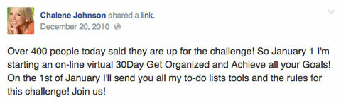 chalene johnson postagem de desafio de 30 dias no facebook