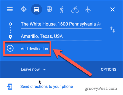 Botão Adicionar destino do Google Maps