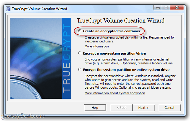 crie um volume no truecrypt