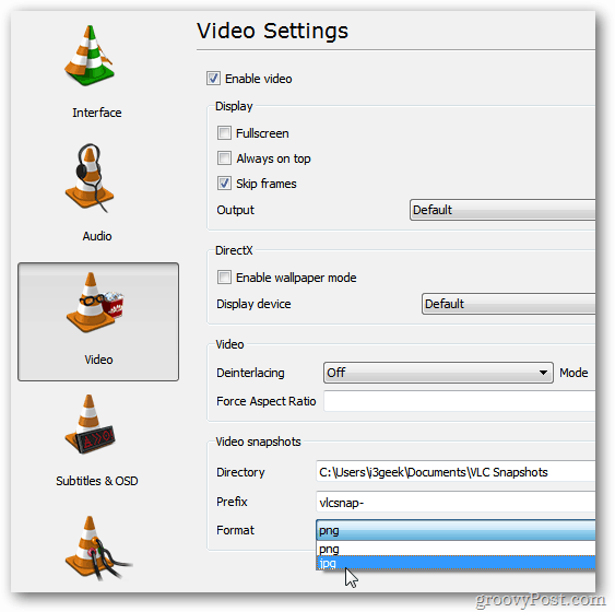 Configurações de preferência do VLC