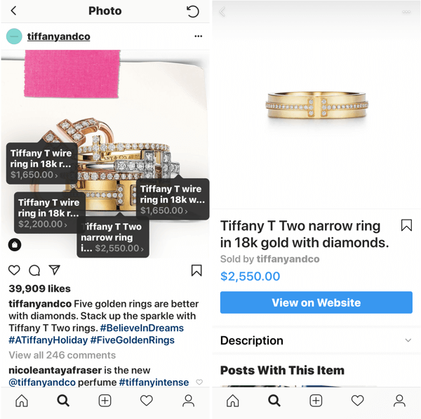 Como melhorar suas fotos do Instagram, postagem de imagem comprável da Tiffany & Co.